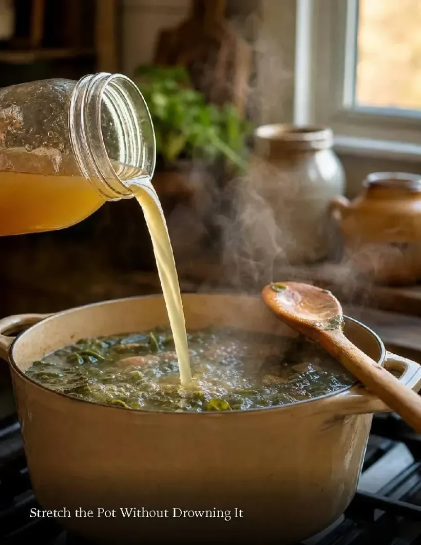 A photo page from Cookbook 1: pot likker poured over greens